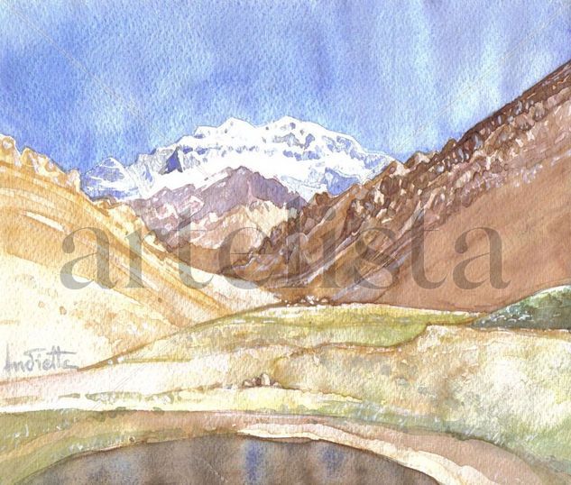 Aconcagua y Laguna de Horcones Watercolour Paper Landscaping