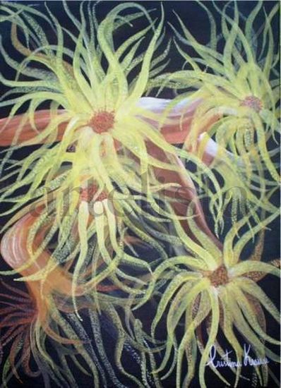 Anemonas amaarelas Acrylic Textile Marine Painting