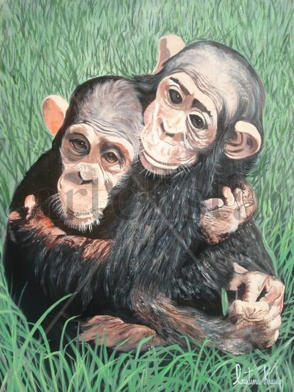 Bebes chimpances Acrílico Tela Animales