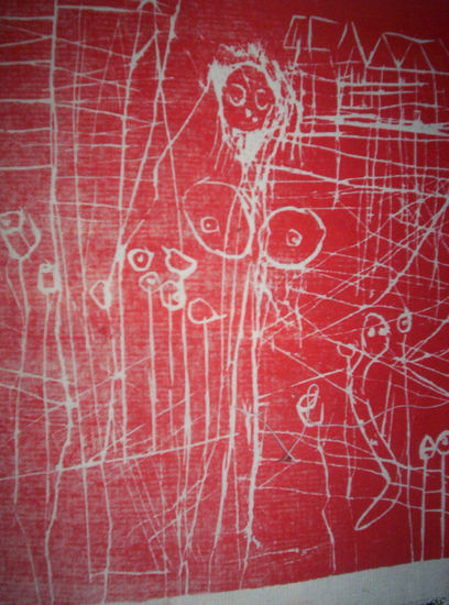 eva en rojo Woodcut