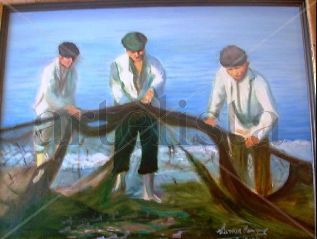 PESCADORES Óleo Tela Paisaje