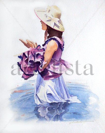 pasando el rio Watercolour Paper Figure Painting