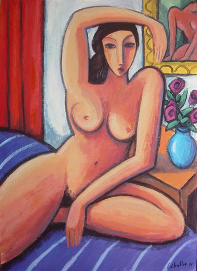 Desnudo con jarrón azul Acrylic Panel Nude Paintings