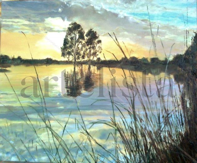 puesta de sol en el lago