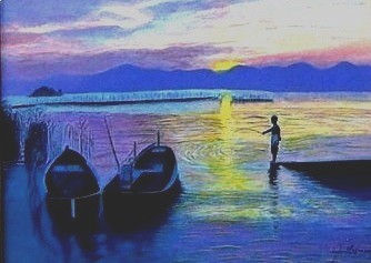 Pescando al atardecer Acrylic Others Landscaping