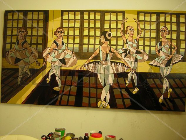 Clases de ballet en el espacio de trabajo. Oil Canvas Figure Painting