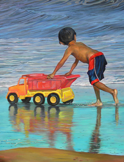 niño en la playa de...