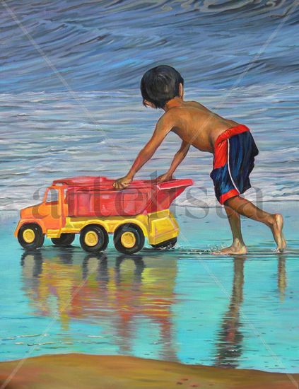 niño en la playa de Reta Oil Canvas Landscaping