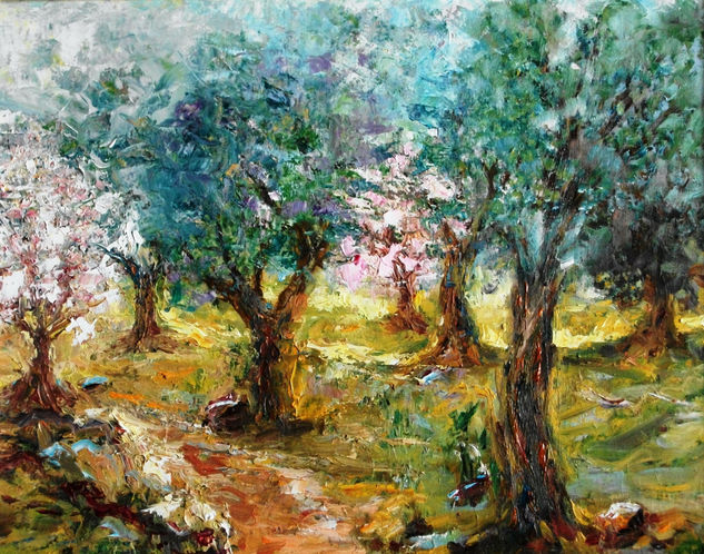 ENTRE OLIVOS Y ALMENDROS.. Oil Canvas Landscaping