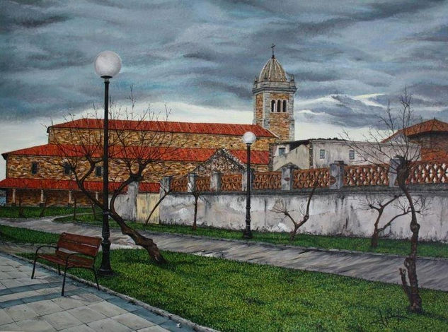 Iglesia de Luanco Óleo Lienzo Paisaje