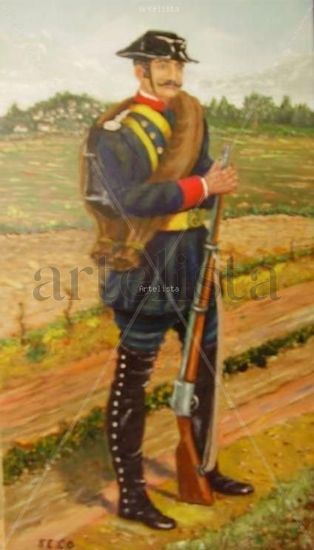 Guardia Civil de Servicio en Carreteras. Siglo XIX Oil Panel Figure Painting