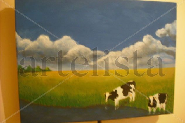 Vaquitas tomando agua Acrylic Canvas Landscaping