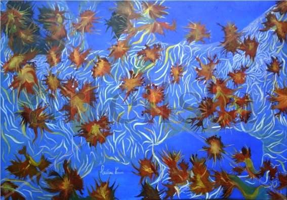 Anemonas azuis Acrylic Textile Marine Painting