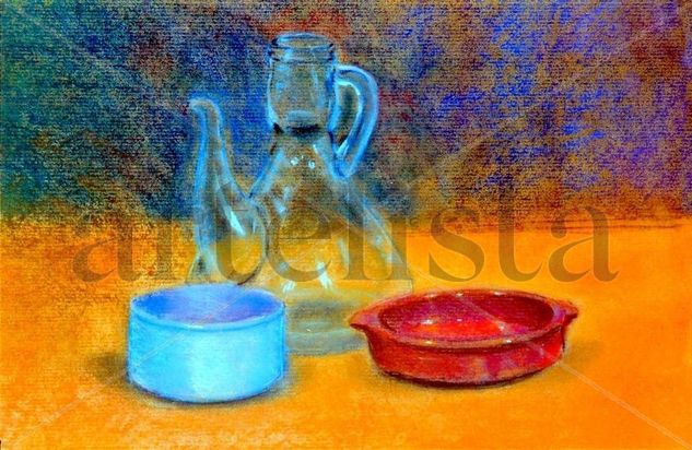 Vasijas y Aceitera Pastel Paper Still Life Paintings