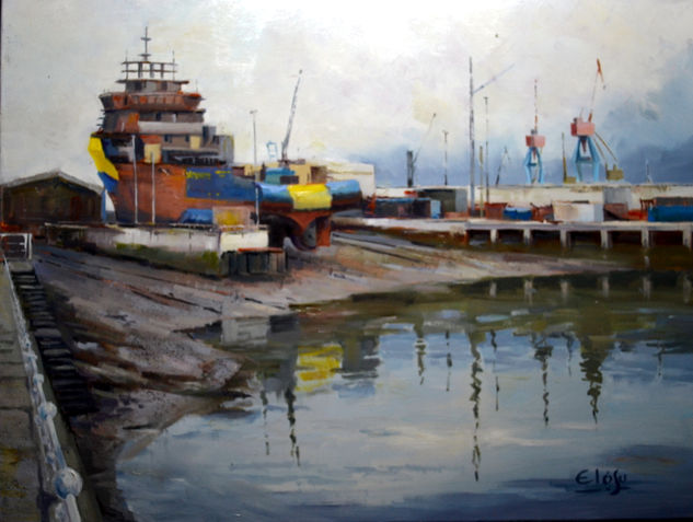 Astillero  en Santurtzi Oil Canvas Marine Painting