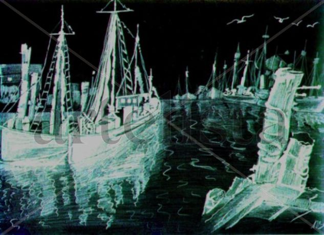 El Puerto y sus barcos de noche Oil Canvas Landscaping