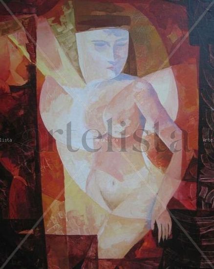 DAMA DEL ESPEJO Mixed media Canvas Nude Paintings