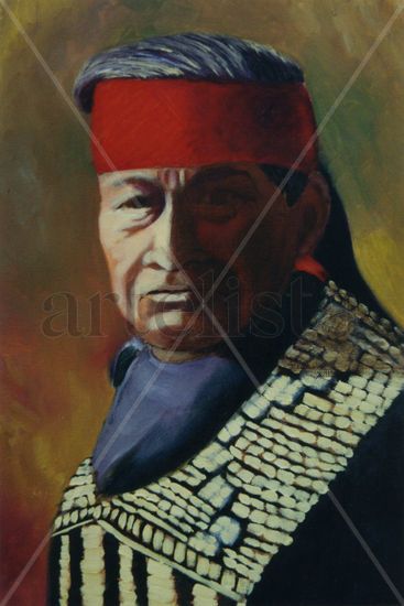 Jefe Mapuche Oil Canvas Portrait