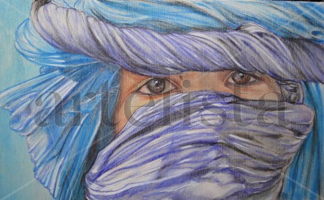 Jóven tuareg de Mali Pastel Panel Portrait