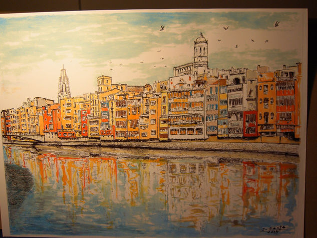 girona Acuarela Papel Paisaje