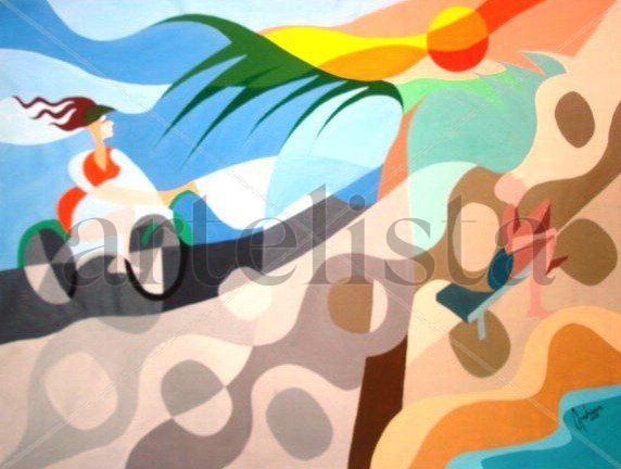 Ciclismo en Ipanema Acrylic Canvas Landscaping