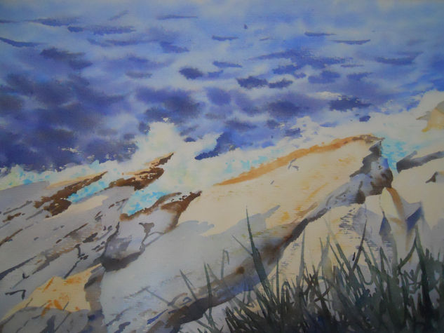 ATARDECER EN LA COSTA DE SANTANDER Watercolour Paper Marine Painting