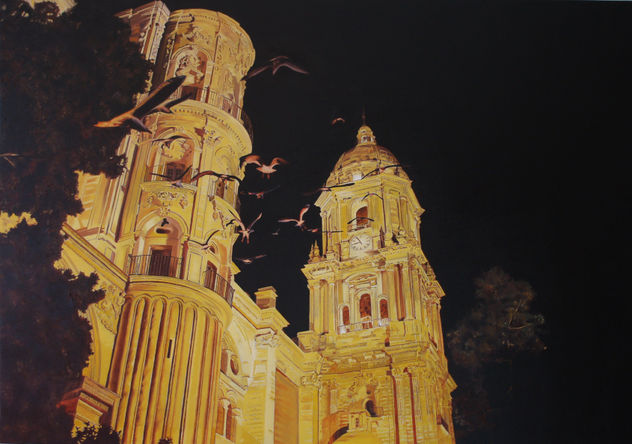 CATEDRAL Y GAVIOTAS EN LA NOCHE