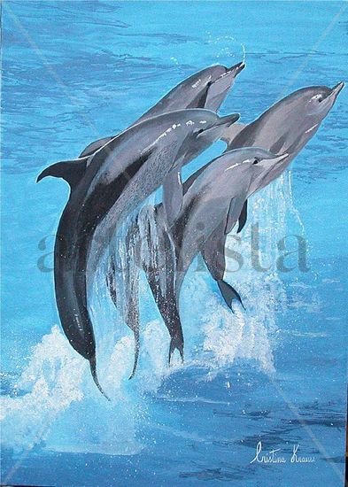 Delfines saltarines Acrílico Tela Animales