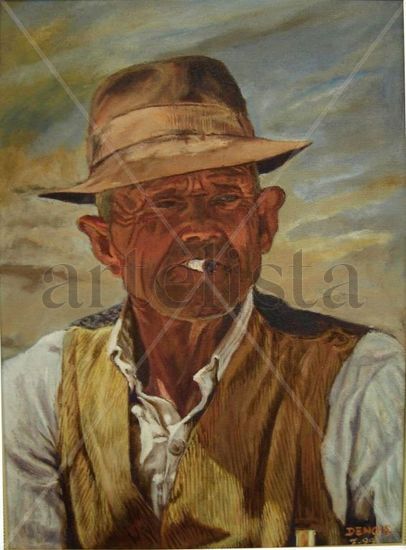 Abuelo con cigarro Oil Panel Portrait