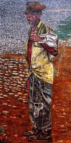 Por la calle Oil Textile Figure Painting