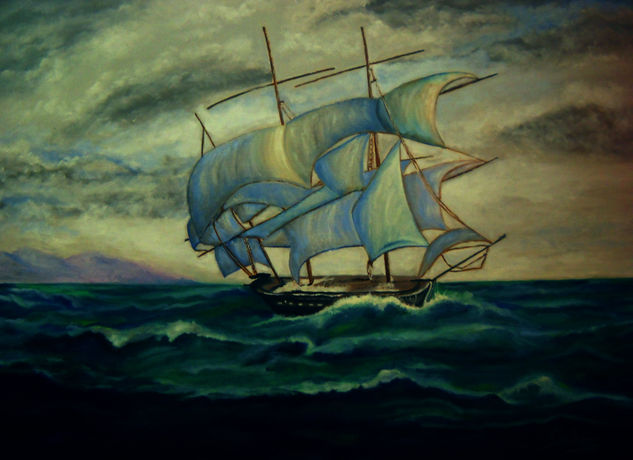 BARCO EN ALTA MAR Oil Canvas Marine Painting