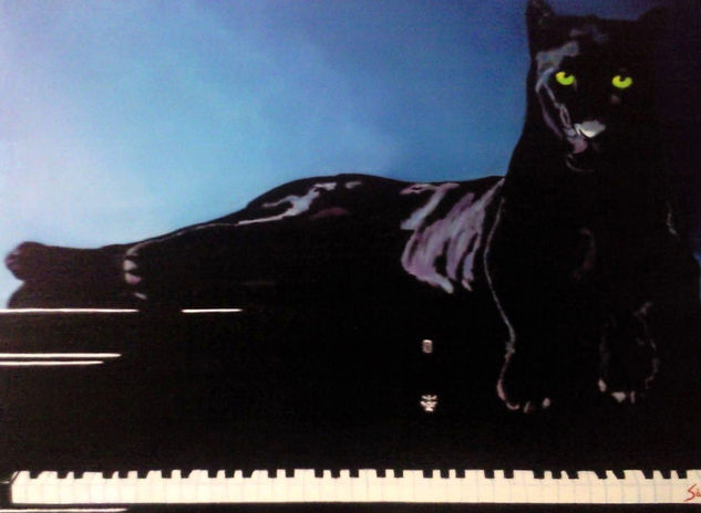 PANTERA Y SU PIANO Oil Canvas Animals