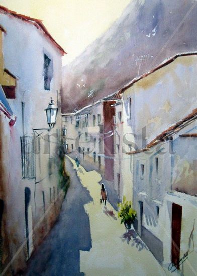 Calle del rio en Quentar Acuarela Papel Paisaje