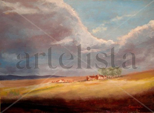 PAISAJE DE CAMPO CON CASAS Acrylic Panel Landscaping