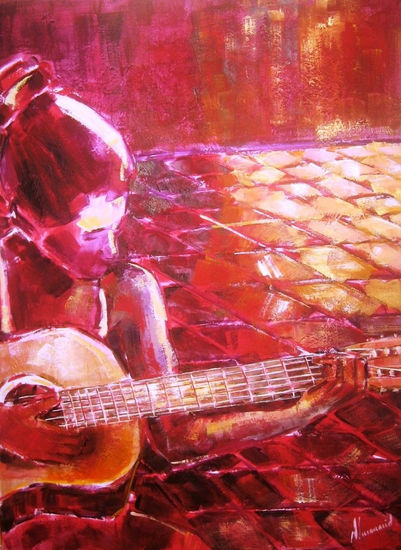 La chica de la guitarra Acrylic Panel Figure Painting