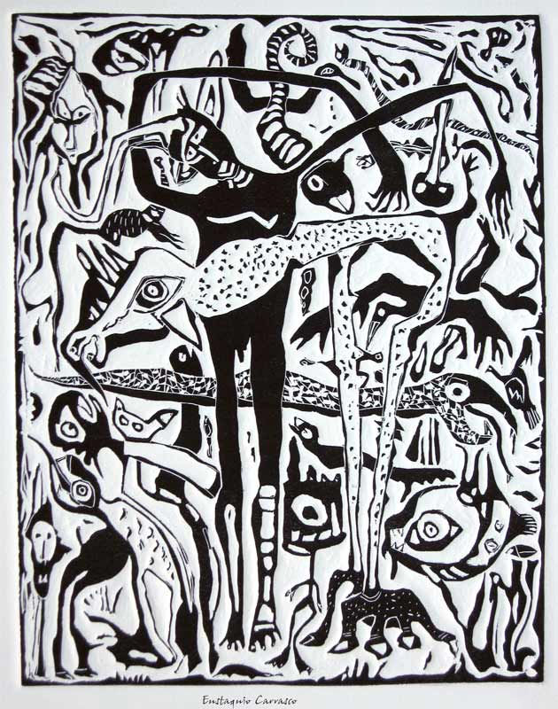 Personaje rodeado de animales, (Character surrounded by animals)