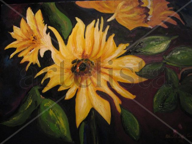 flores de topinambur Oil Textile Floral Painting