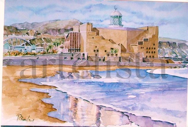 Auditorio Alfredo Kraus Watercolour Card Marine Painting