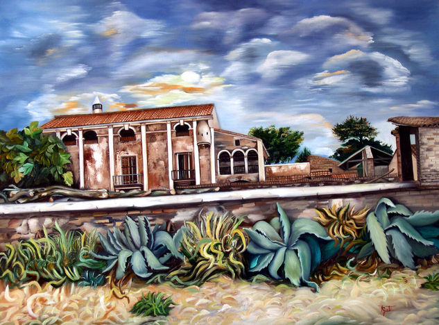 Masía de Can Corbera Oil Canvas Landscaping