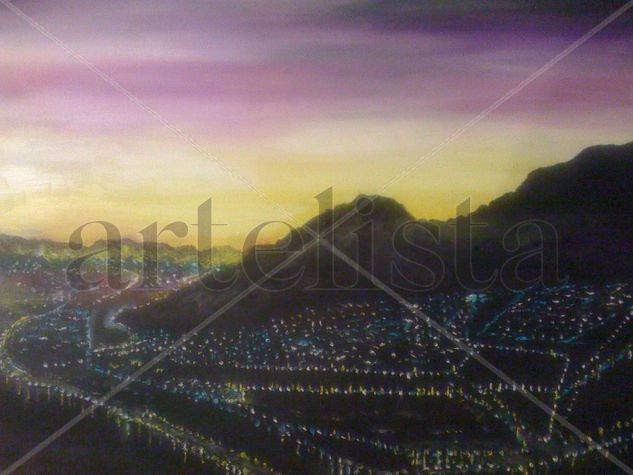 Atardecer estrellado Oil Canvas Landscaping