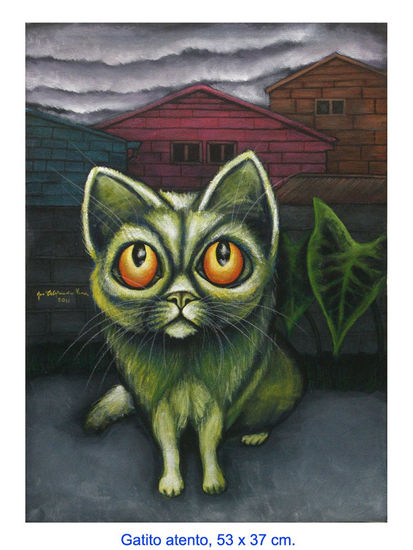 Gato atento Mixed media Canvas Animals