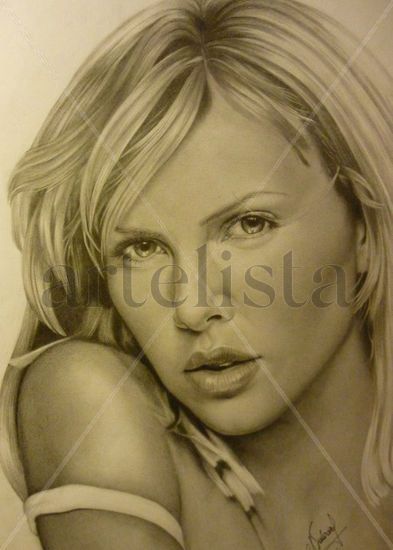 Charlize Theron Graphite Paper Portrait