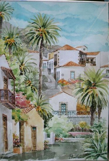 Santa Lucía de Tirajana Watercolour Card Landscaping