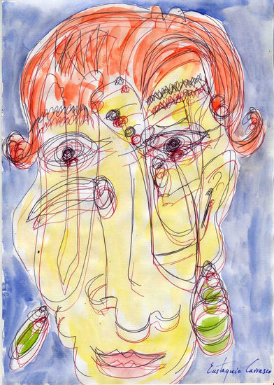 La cara de la señora Numkdis, (The face of Mrs. Numkdis) Media Mixta Papel Retrato