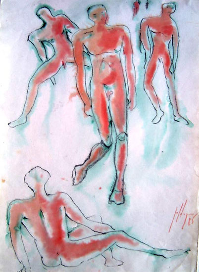 Muchachos jugando Watercolour Paper Figure Painting