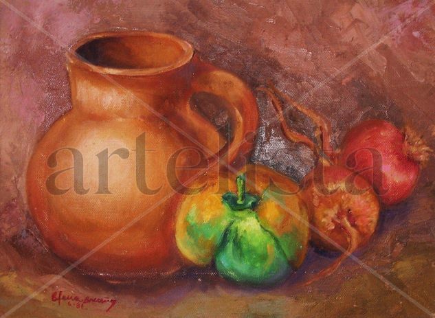 "Jarra de Barro" Oil Canvas Still Life Paintings