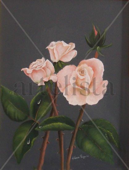 ROSAS BAJO EL ROCIO Acrylic Canvas Floral Painting