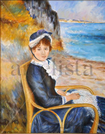 Joven sentada a la orilla del mar Oil Canvas Figure Painting