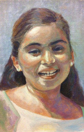 La sonrisa de Lydia Oil Textile Portrait