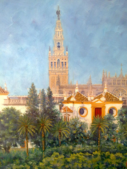 La Giralda de Sevilla y Plaza de Toros Óleo Lienzo Paisaje